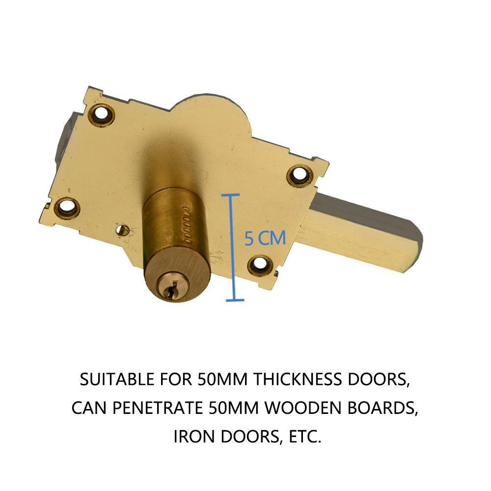 Golden Unilateral 50mm Long Throw Gate Lock 3 Keys Garden Locking