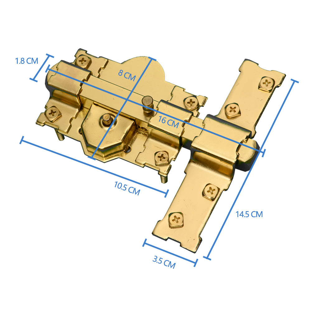 Golden Unilateral 50mm Long Throw Gate Lock 3 Keys Garden Locking