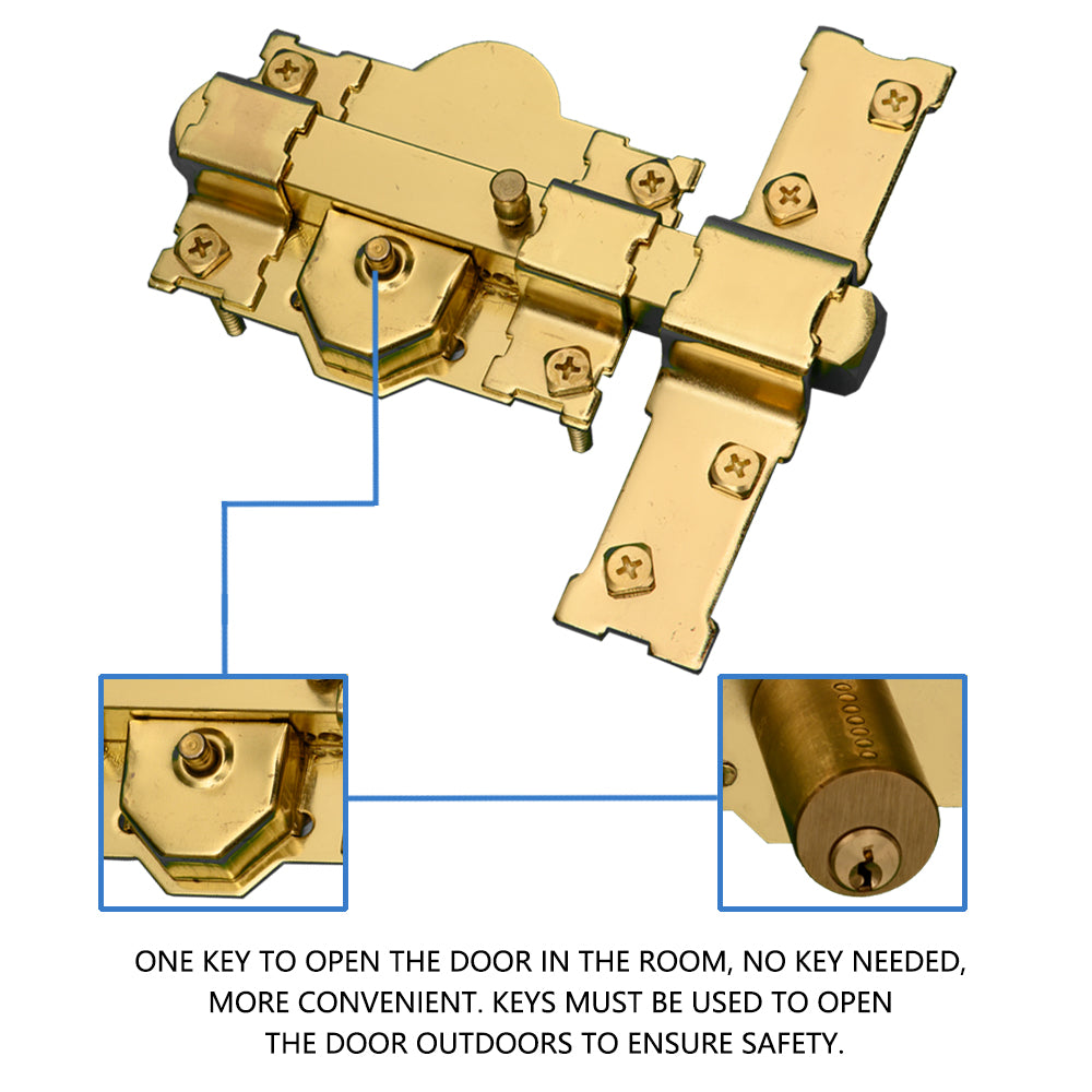 Golden Unilateral 50mm Long Throw Gate Lock 3 Keys Garden Locking