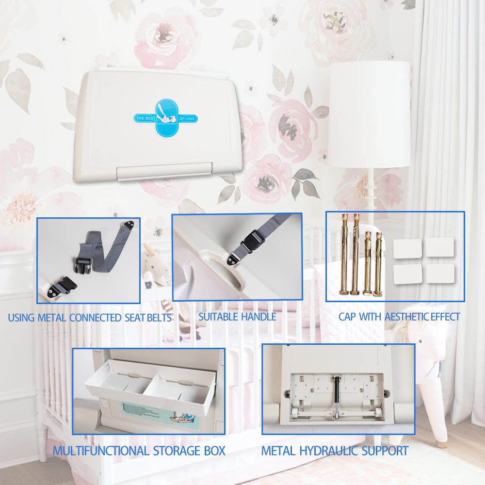 Baby Changing Table Unit Wall Mounted Fold Down Horizontal for Commercial and Home