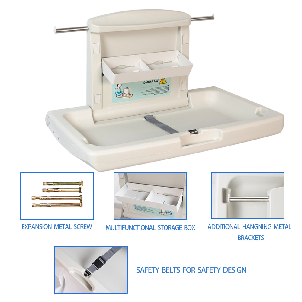 Baby Changing Table Unit Wall Mounted Fold Down Horizontal for Commercial and Home