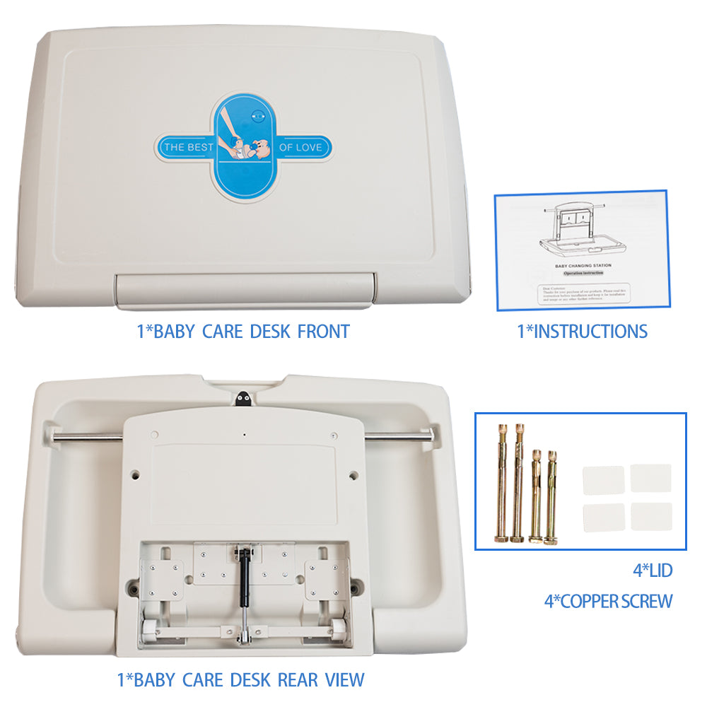 Baby Changing Table Unit Wall Mounted Fold Down Horizontal for Commercial and Home